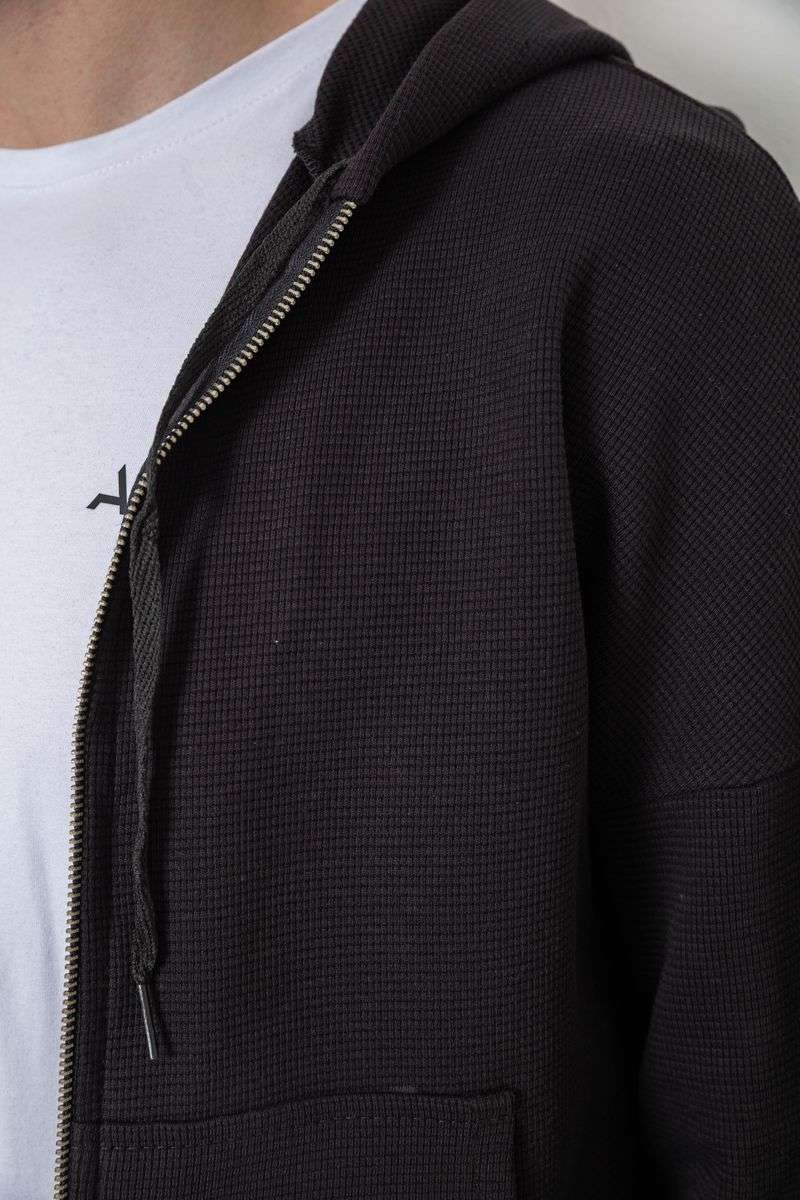 Кофта мужская на молнии с капюшоном, цвет черный, 238R103 — изображение 5