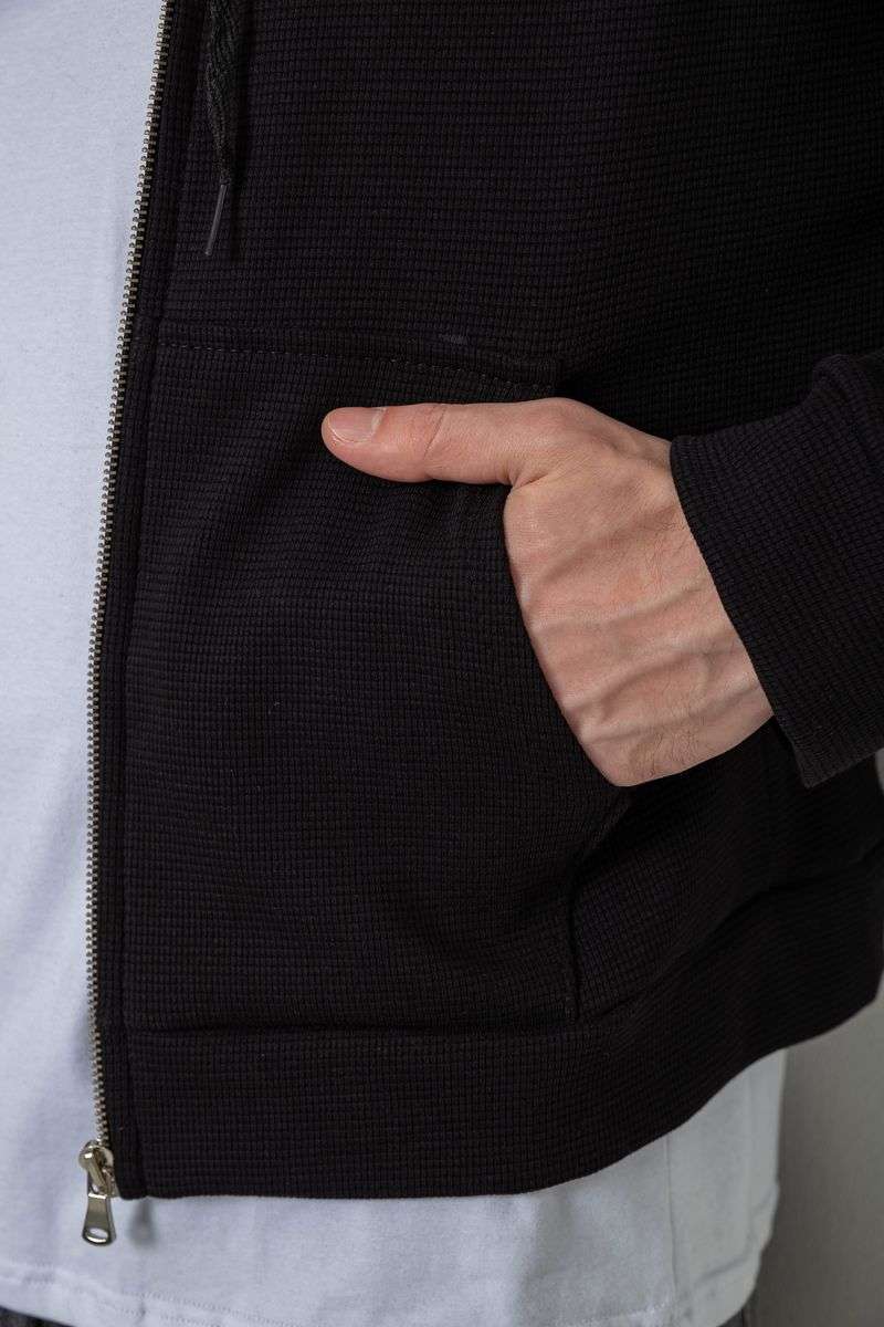 Кофта мужская на молнии с капюшоном, цвет черный, 238R103 — изображение 6