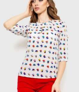 Блуза с принтом, цвет молочно-синий, 230R1121