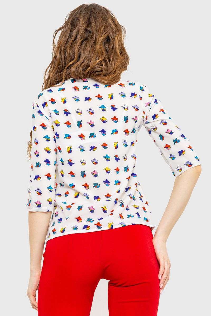 Блуза с принтом, цвет молочно-синий, 230R1121 — изображение 4