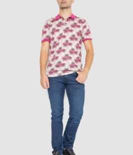 Поло мужское с принтом, цвет розово-бежевый, 247R309