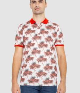 Поло мужское с принтом, цвет красно-молочный, 247R309