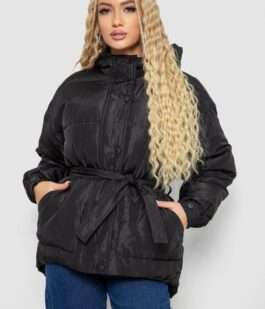 Куртка женская демисезонная с поясом, цвет черный, 207R2023