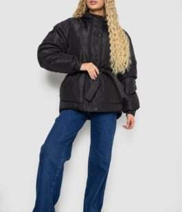 Куртка женская демисезонная с поясом, цвет черный, 207R2023