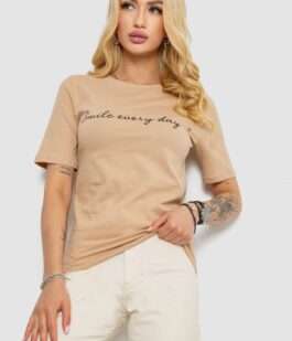Футболка женская с принтом, цвет бежевый, 241R130