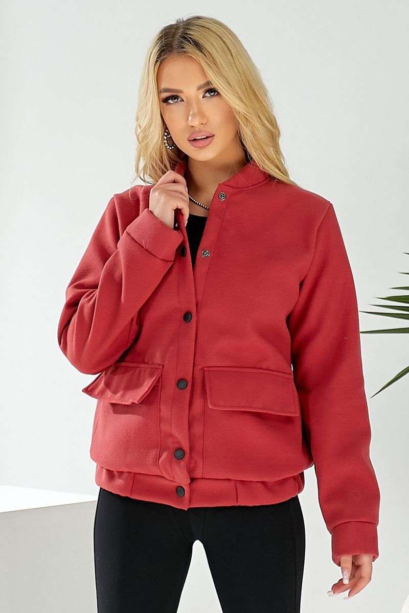 Бомбер женский искусственный кашемир, цвет темно-коралловый, 257R325 — изображение 5