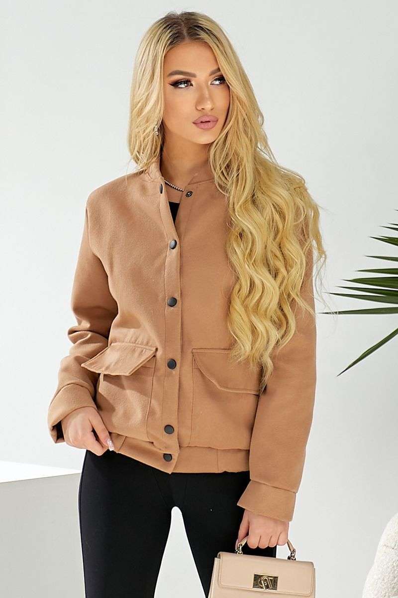 Бомбер женский искусственный кашемир, цвет темно-бежевый, 257R325 — изображение 4