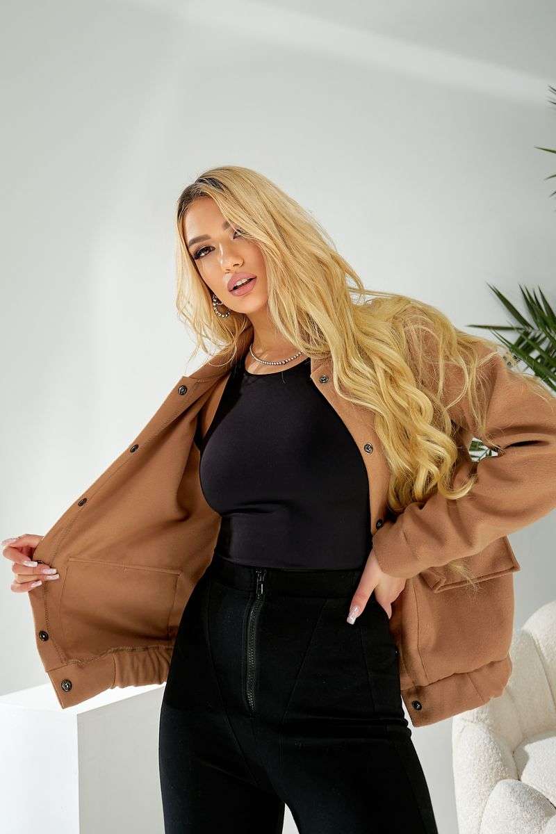 Бомбер женский искусственный кашемир, цвет темно-бежевый, 257R325 — изображение 9