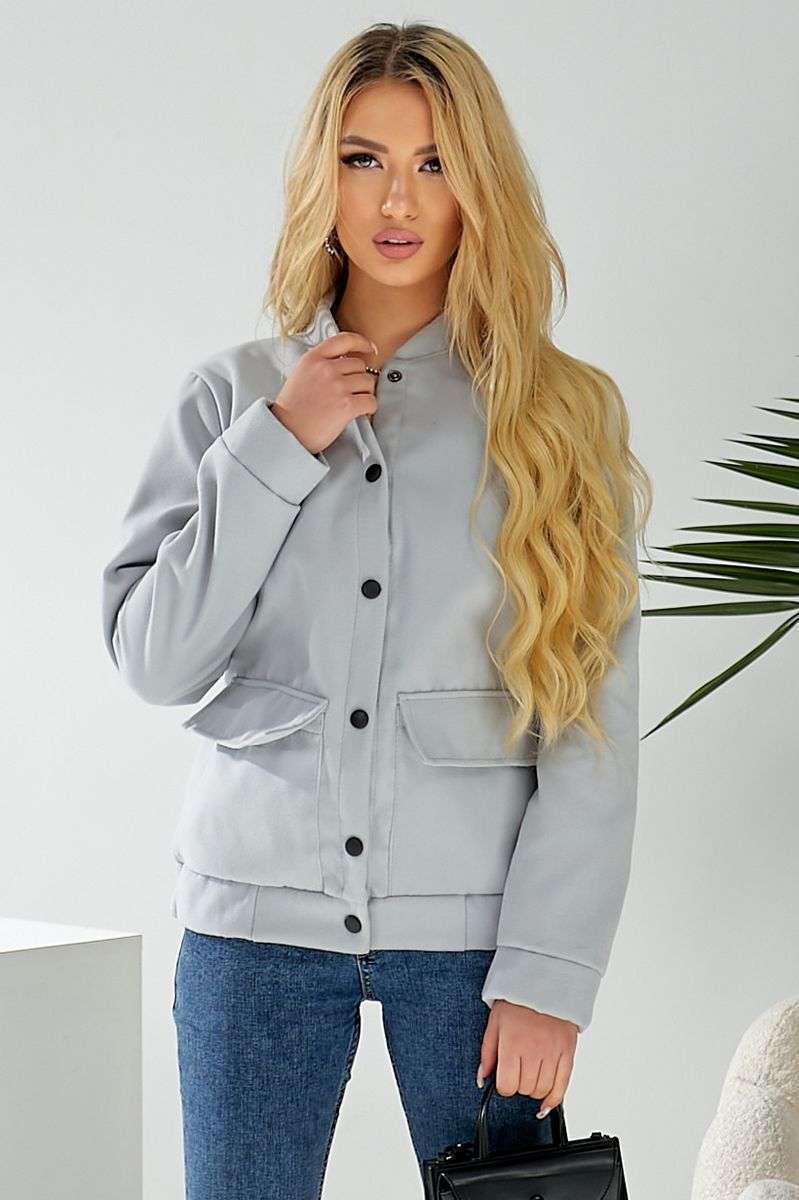 Бомбер женский искусственный кашемир, цвет серый, 257R325 — изображение 4