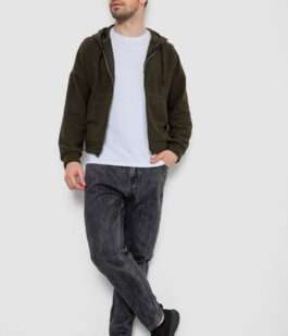 Кофта мужская на молнии с капюшоном, цвет хаки, 238R103-1