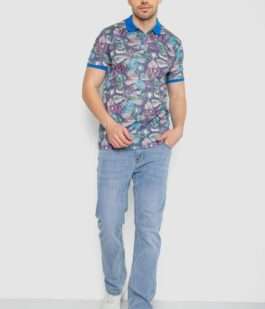 Поло мужское с принтом, цвет серо-синий, 247R314