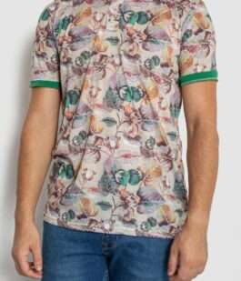 Поло мужское с принтом, цвет бежево-зеленый, 247R314