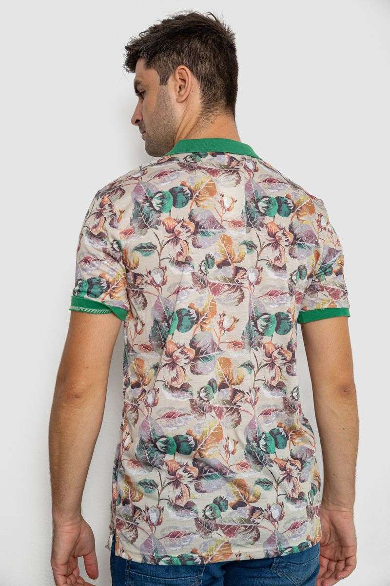 Поло мужское с принтом, цвет бежево-зеленый, 247R314 — изображение 4