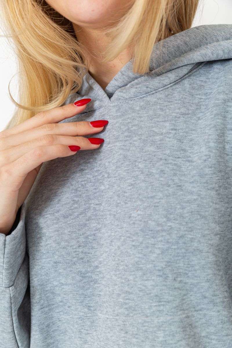 Худи женский на флисе, цвет светло-серый, 214R204 — изображение 5