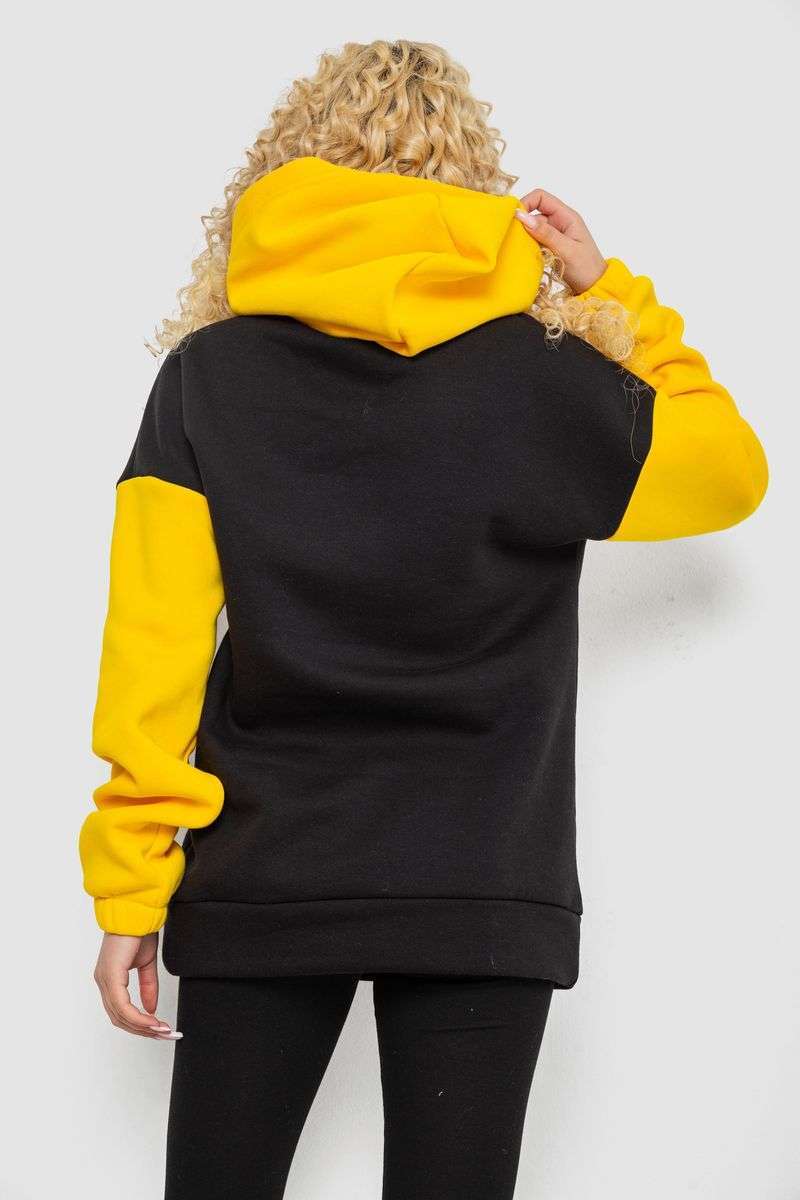 Худи женский трехнитка на флисе, цвет черно-желтый, 102R364-1 — изображение 5