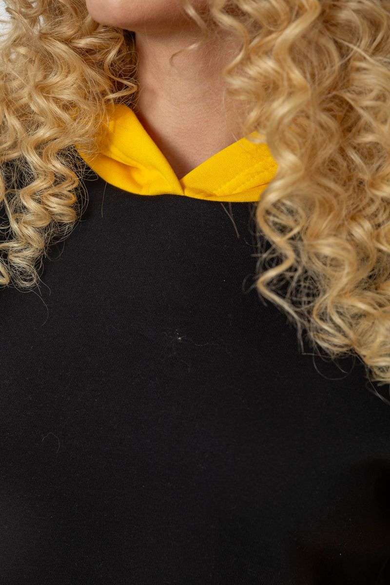 Худи женский трехнитка на флисе, цвет черно-желтый, 102R364-1 — изображение 6