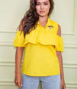 Нарядная блуза с рюшей, желтого цвета, 172R23-1