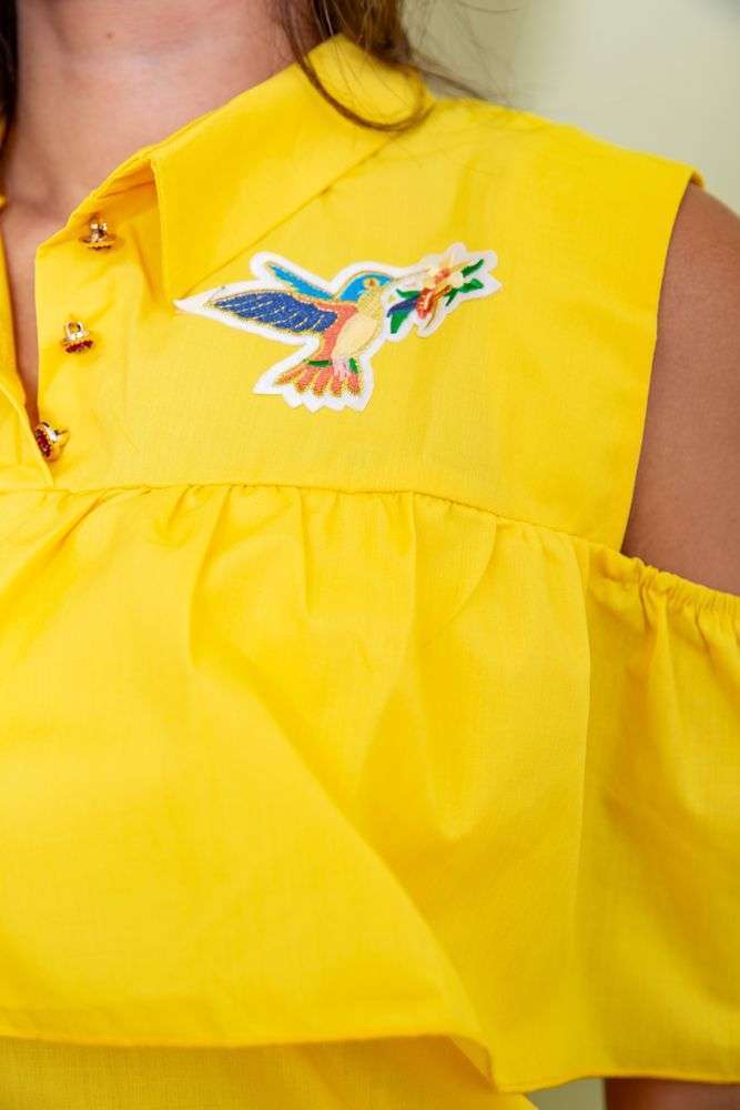 Нарядная блуза с рюшей, желтого цвета, 172R23-1 — изображение 5