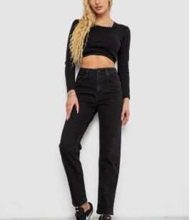 Джинсы женские однотонные, цвет черный, 244R3303