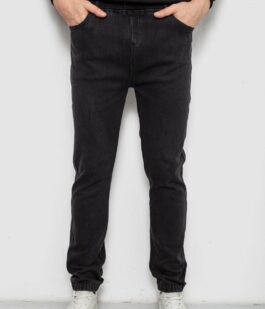 Джинсы мужские на резинке утепленные, цвет черный, 244R665