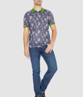 Поло мужское с принтом, цвет серо-зеленый, 247R312