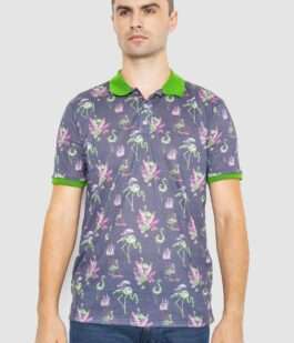 Поло мужское с принтом, цвет серо-зеленый, 247R312