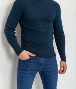 Свитер-гольф мужской, цвет джинс, 161R892