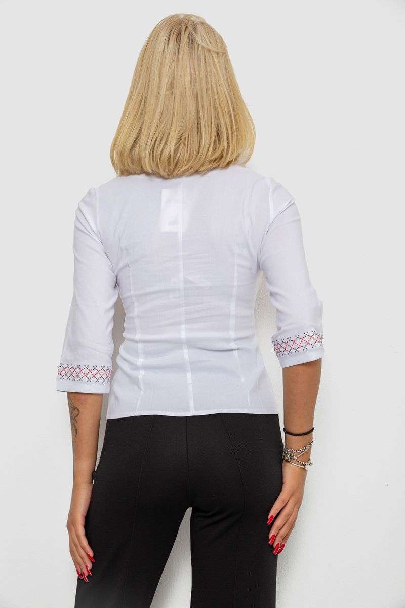 Блуза классическая с вышивкой, цвет белый, 230R03-1 — изображение 4