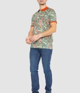 Поло мужское с принтом, цвет оранжево-зеленый, 247R310