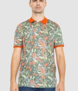 Поло мужское с принтом, цвет оранжево-зеленый, 247R310