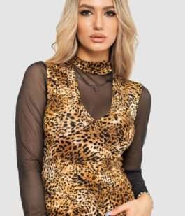 Лонгслив женский с рукавом в сетку, цвет коричнево-черный, 186RG400