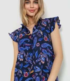 Блуза с цветочным принтом, цвет синий, 244R194