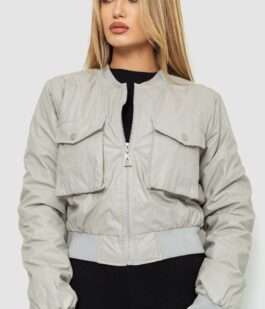 Куртка женская из экокожи короткая, цвет серый, 186R097