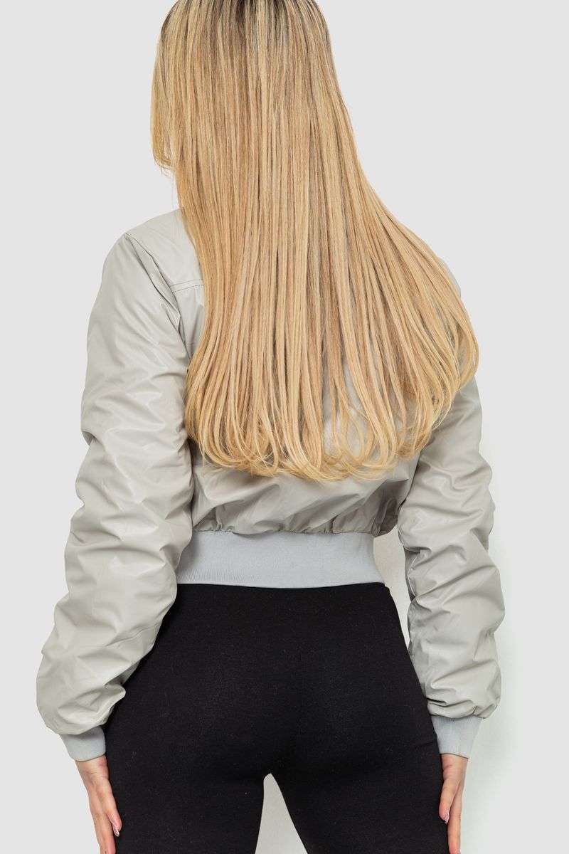 Куртка женская из экокожи короткая, цвет серый, 186R097 — изображение 4