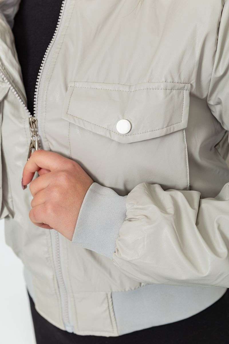 Куртка женская из экокожи короткая, цвет серый, 186R097 — изображение 5