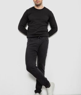 Джинсы мужские на резинке утепленные, цвет черный, 244R666