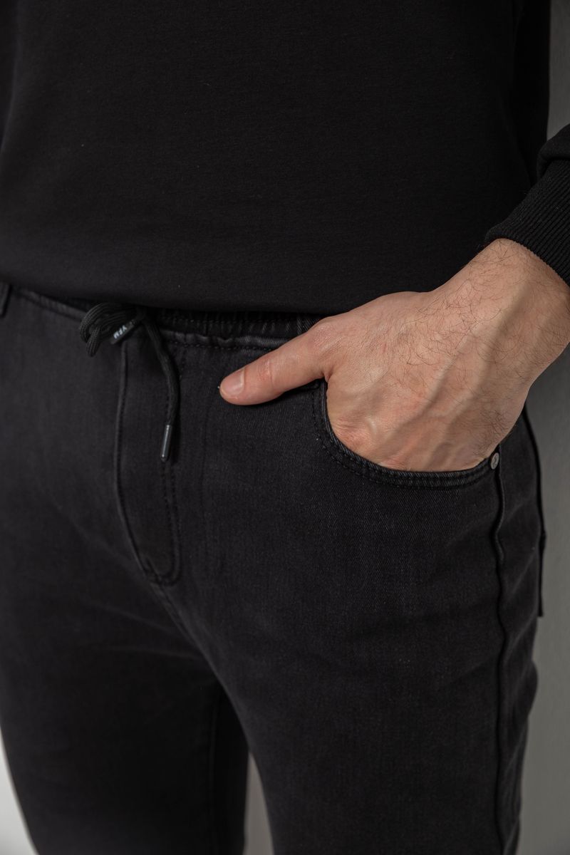 Джинсы мужские на резинке утепленные, цвет черный, 244R666 — изображение 5