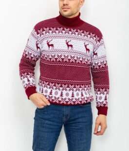 Свитер-гольф мужской, цвет бордово-белый, 161R712-1