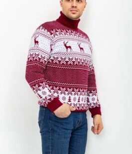 Свитер-гольф мужской, цвет бордово-белый, 161R712-1