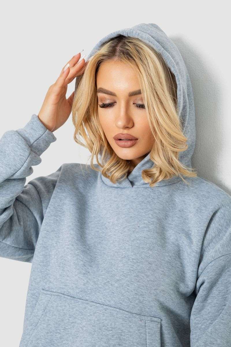 Худи женский на флисе, цвет светло-серый, 177R057 — изображение 5