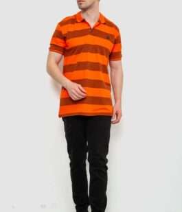 Поло мужское в полоску, цвет оранжевый, 214R6187