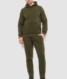 Спорт костюм мужской на флисе, цвет темно-зеленый, 190R235