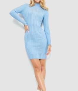 Платье вязаное в рубчик, цвет голубой, 204R173