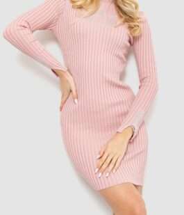 Платье вязаное в рубчик, цвет пудровый, 204R173