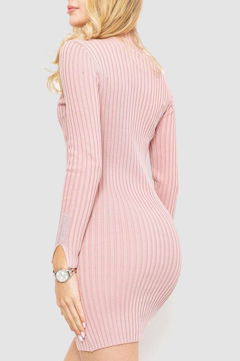 Платье вязаное в рубчик, цвет пудровый, 204R173 — изображение 4