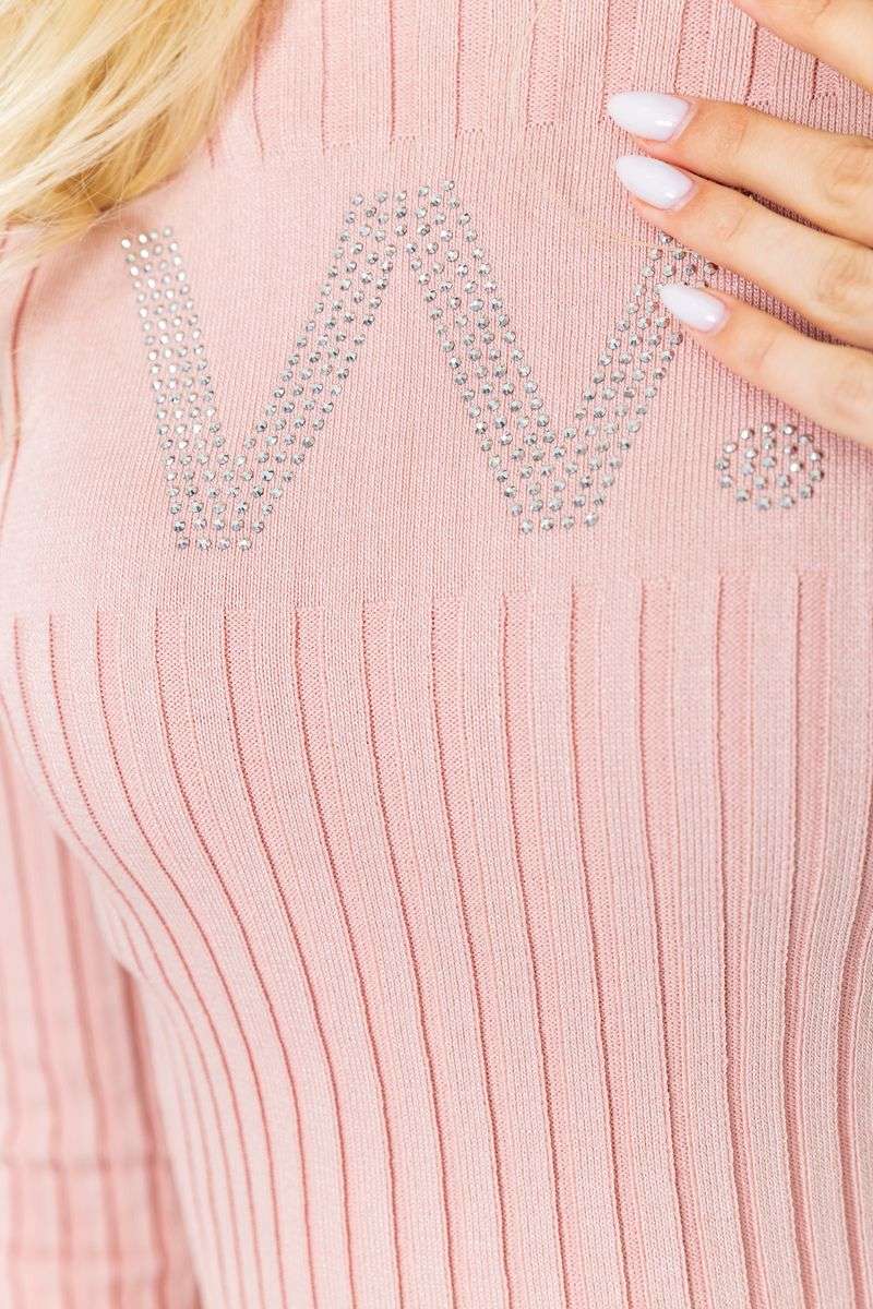 Платье вязаное в рубчик, цвет пудровый, 204R173 — изображение 5