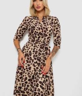 Платье софт с принтом, цвет бежево-коричневый, 230R1011-7