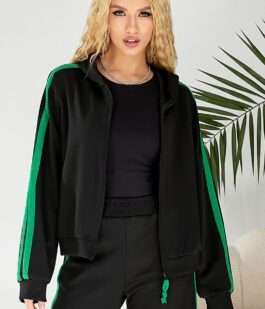 Спортивный костюм женский, цвет черно-зеленый, 257R331