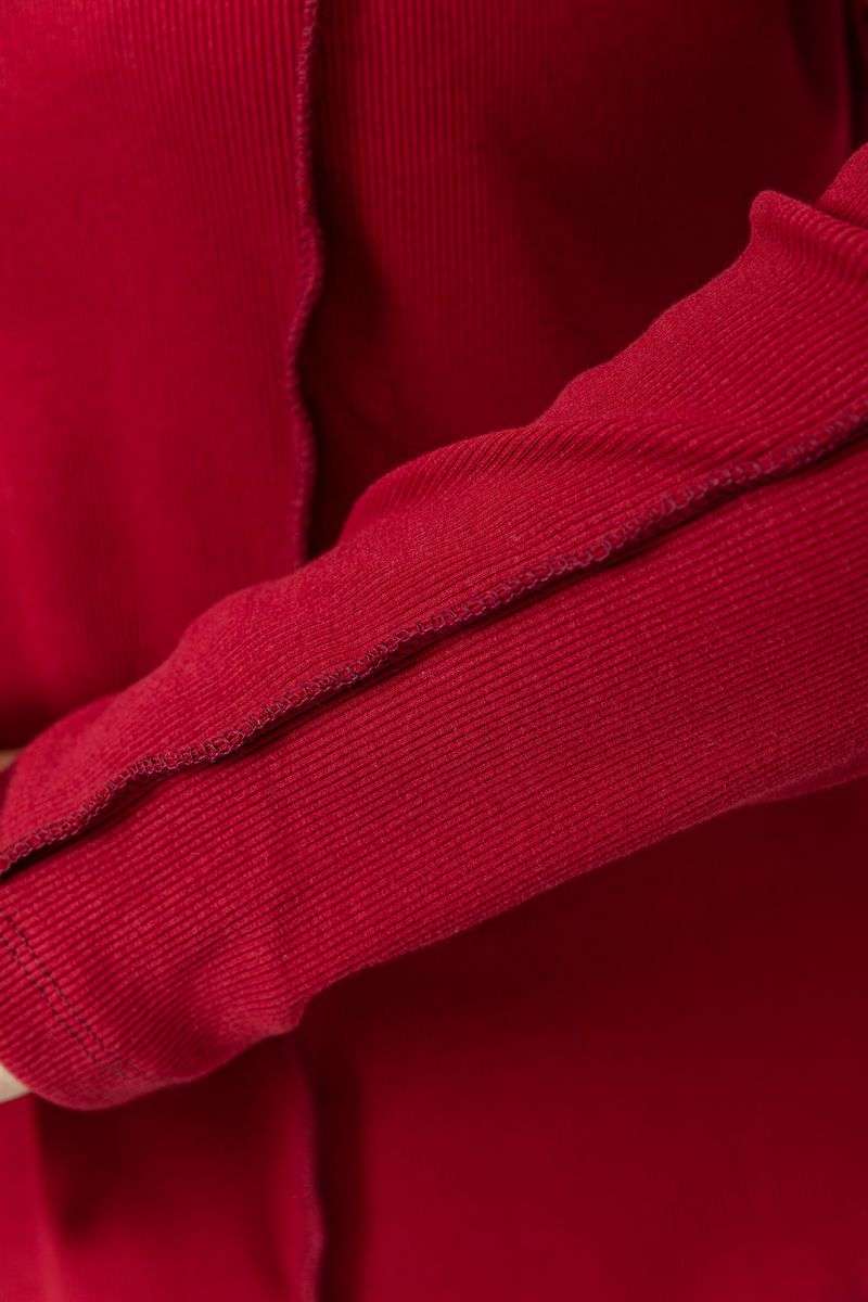 Лонгслив женский в рубчик, цвет бордовый, 102R325-1 — изображение 5