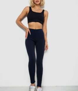 Лосины однотонные в рубчик утепленные на флисе, цвет синий, 238R605